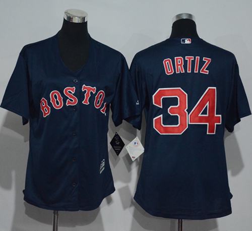 Red Sox #34 David Ortiz Navy Blue Women's Alternate Stitched MLB Jersey
